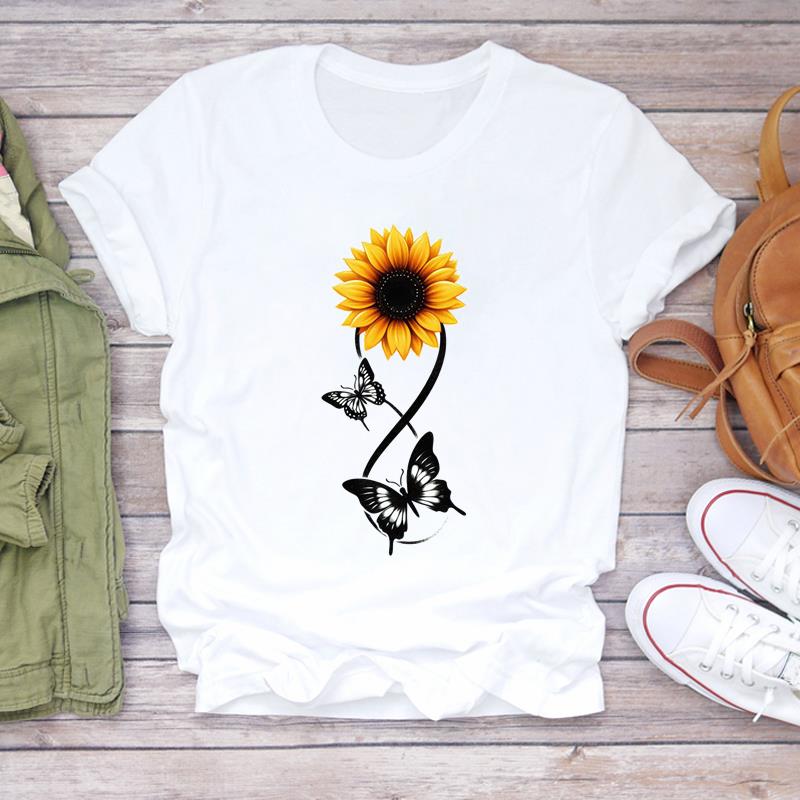 (Asian Size) Women Lovely Flower Trend Tee Top Clothing Casual  Short Sleeve T Shirt Fashion Print Lady Female Graphic T-shirts