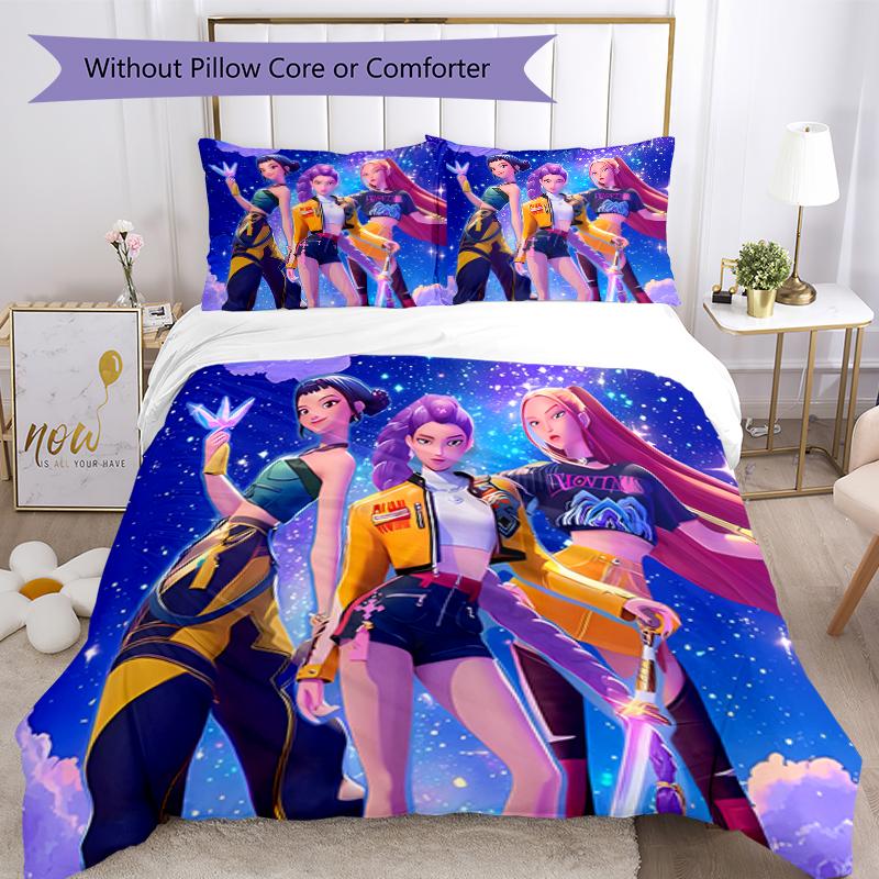 3pcs Kpop Hunter1 pattern bedding set duvet cover set includes duvet cover &pillowcases, perfect all season bedroom decoration & gift
