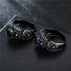 Women Gothic Skull Ring, Black CZ Crystal Inlaid, Retro Silver Plated Band, Dark Fashion Jewelry Gift for Party Wedding
