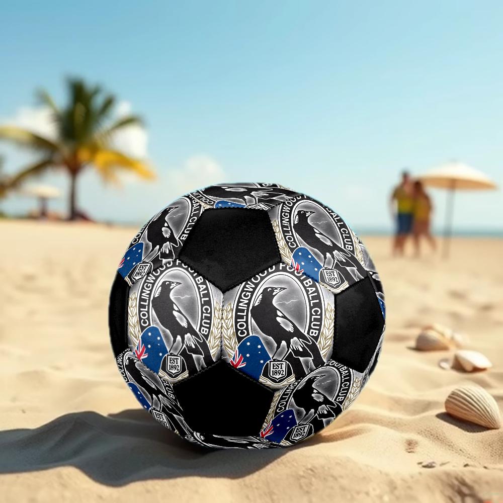SIZE 5 Collingwood Magpies Soccer Ball Colorful All Ages Machine Stitched PVC Competition Ready Durable High-Bounce