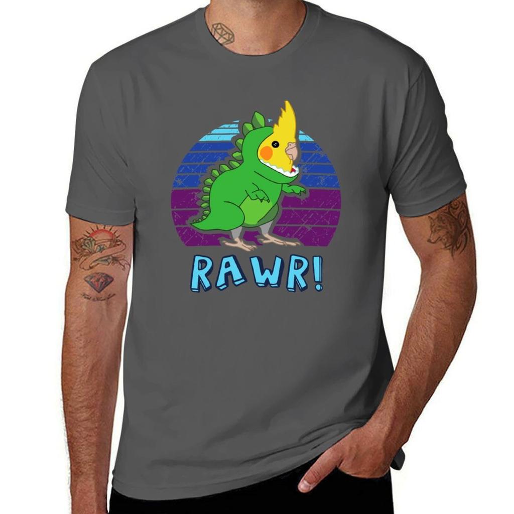 RAWR  Aesthetic Vaporwave Cockatiel Dinosaur TShirt man graphic t shirt cotton t shirt pack TShirt