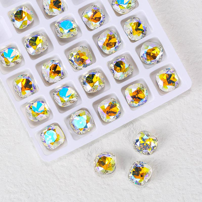 Nail Art Fat Square Diamond Shijia Same K9 High-Quality Square Diamond Diy Jewelry Accessories Nail Sticker Drill Crystal Pointed Bottom Drill