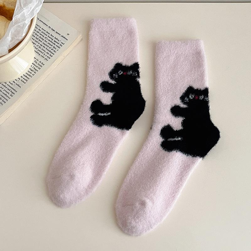 Heel Animal Australian Velvet Socks Women's Medium Tube Socks Autumn and Winter Thickened Plush Warm Plush Cute Sleeping Winter Socks