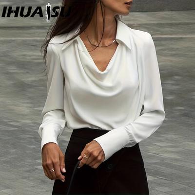 Autumn Temperament Solid Color Simple Collar Ladies Blouse Blouse Women