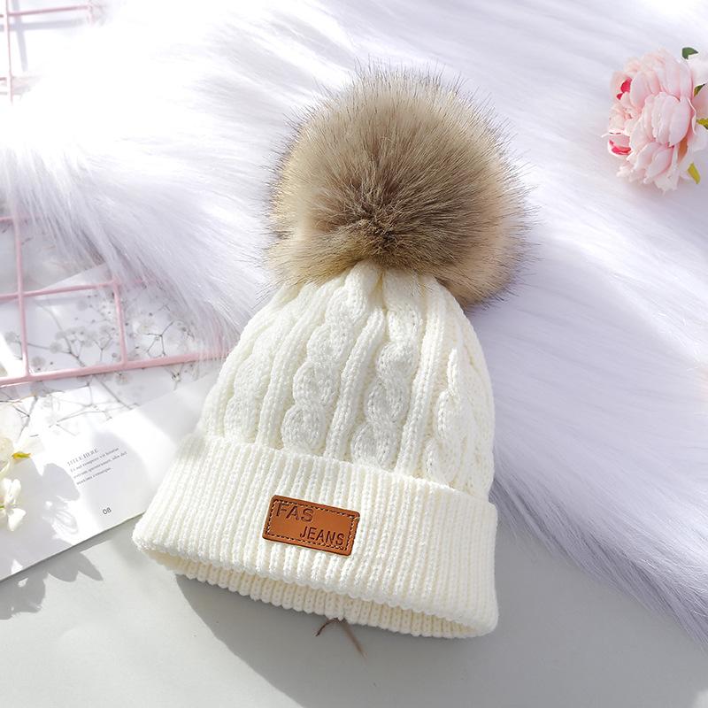 1 Stück pelzige warme Kinder-Mütze für Jungen und Mädchen, schicke koreanische Mode, Häkelmütze für Kleinkinder, Herbst-Winter, dicke Plüsch-Strickmütze
