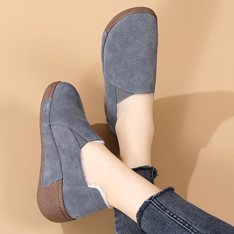 Women's Platform Loafers Suede Creepers Winter Warm Thick Sole Casual Slip On Height Increase Low Shoes