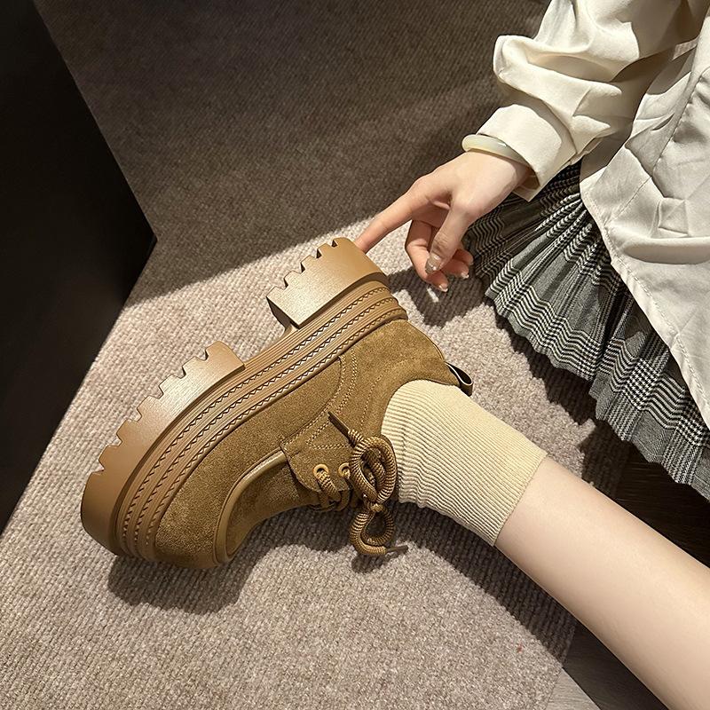 Retro Matte Loafer Small Leather Shoes Women's 2025 Spring New British Style Fashion Shorty Le Heightened Platform Shoes