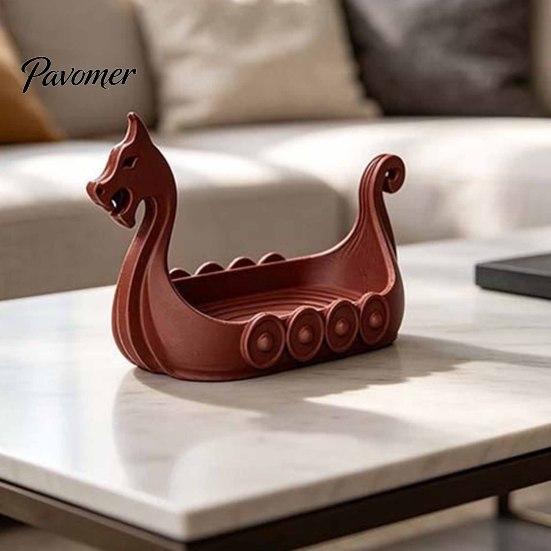Dragon Boat Ornaments 3D Printed Figurine, Nordic Style Viking Ship Ornament, Creative Small Accessory Organizer Desktop Storage Tray, Decorative