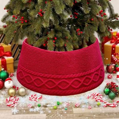 Knitted Christmas Tree Collar Cable Knit Christmas Tree Base Cover for Artificial Trees Rustic Farmhouse Tree Ring for Holiday Home Decor