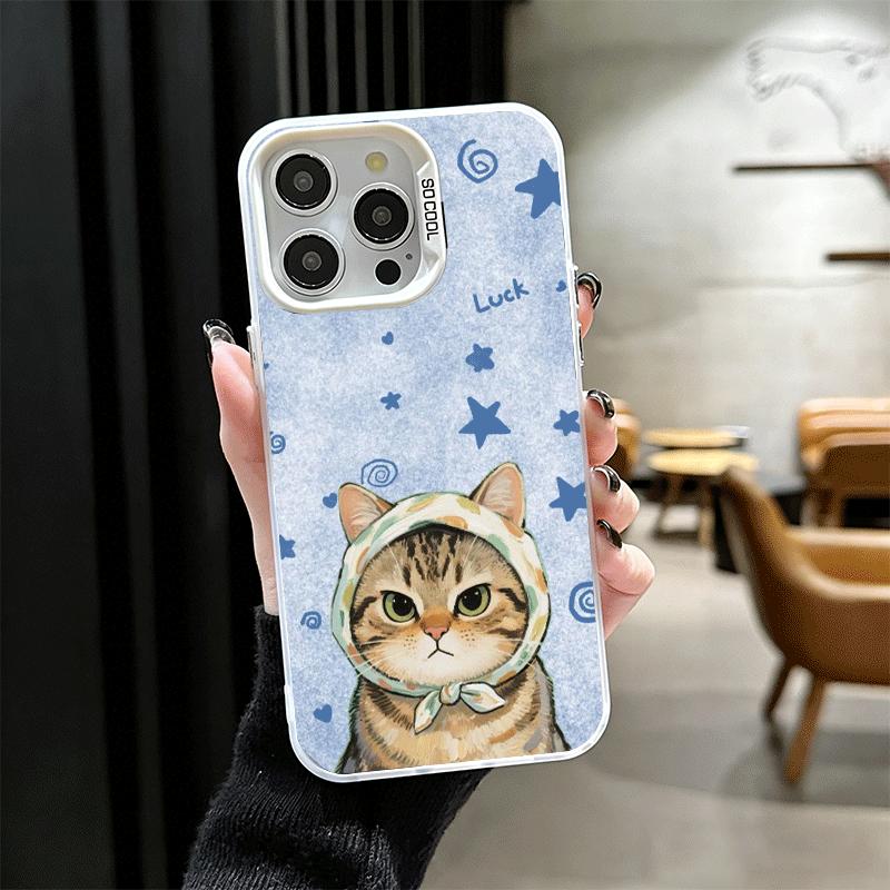 Cute Floral Headscarf Kitten Shockproof Phone Case for iPhone 17 Air 16 16E 15 Pro Max 14 Plus 13 Mini 12 Back Cover Anti Fall F