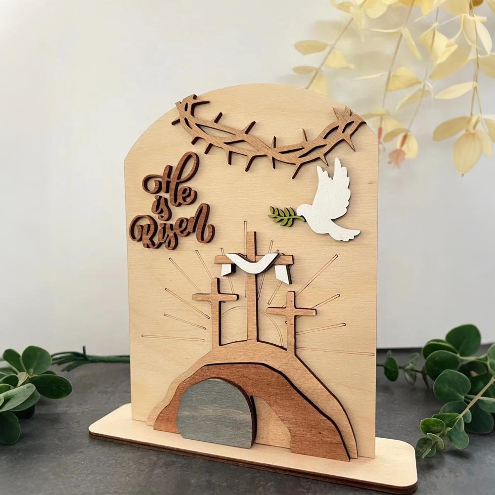 Wooden Easter Decor Small Space Easter Decor Easter Wooden Ornament Set Resurrection Scene Empty Tomb Decor for Home Office