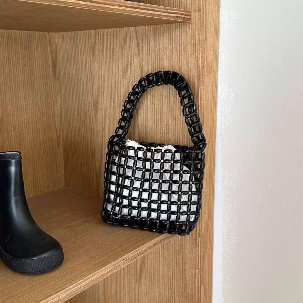 Handmade Beaded Woven Bag Pure Color Openwork Bag Fashion Hollow Out Bag Girls