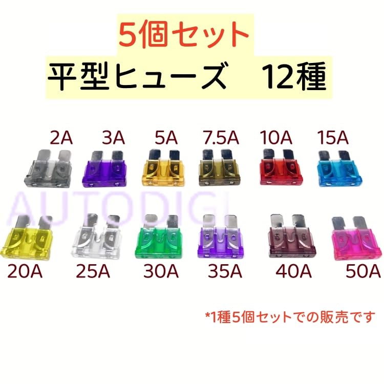 Flat Fuse Automotive Blade Fuse 12 Types (2A To 50A)