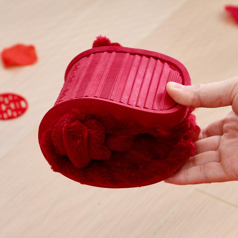 Wedding slippers Baotou autumn and winter a pair of big red festive newlyweds cotton tray wedding woman bride dowry