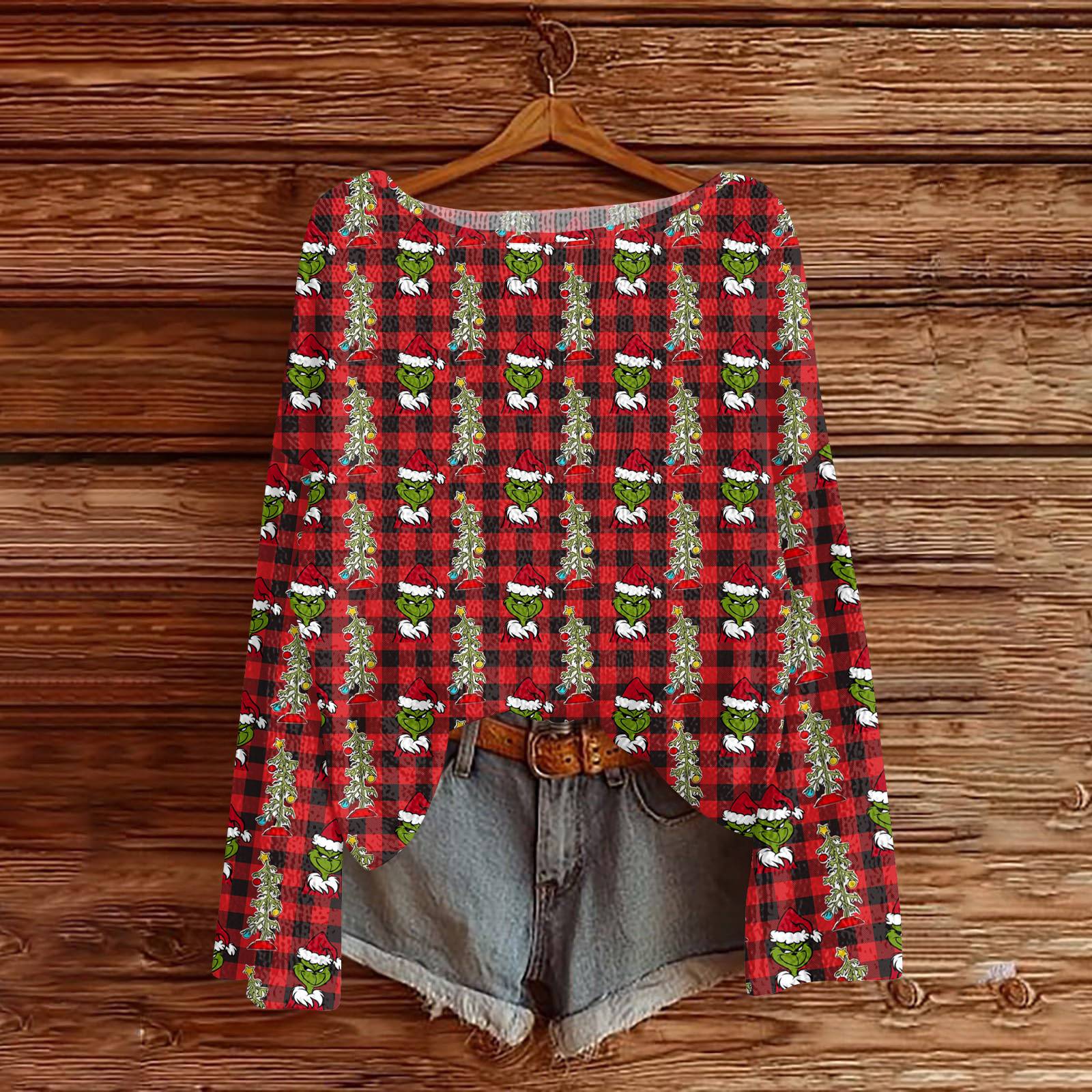 

Женский легкий свитер с круглым вырезом, повседневный вязаный пуловер с длинным рукавом и рождественским принтом. XL винный