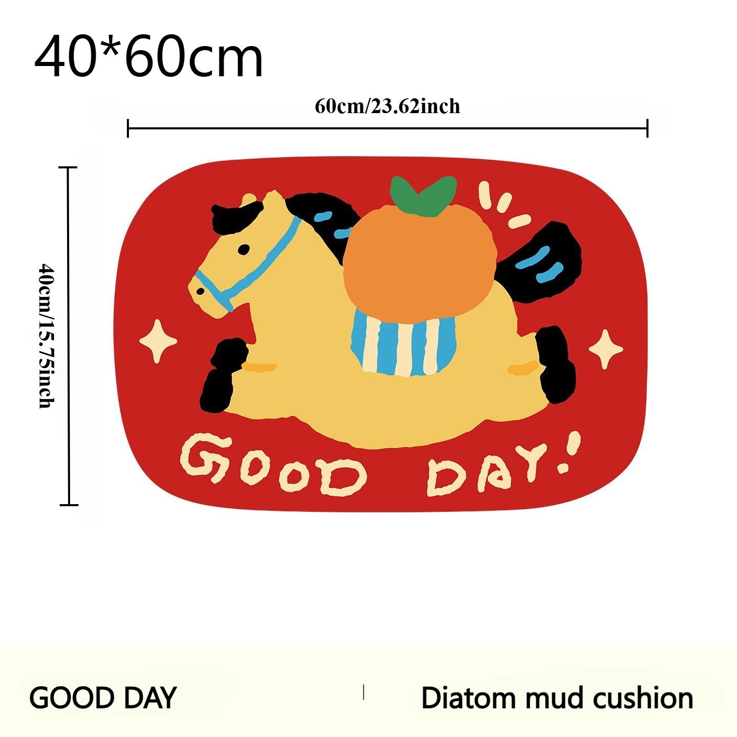 

“New Year of the Horse” Diatomite Bath Mat Fast Drying Anti Slip Dirt Resistant Absorbent Cute Animal Design Hand Washable