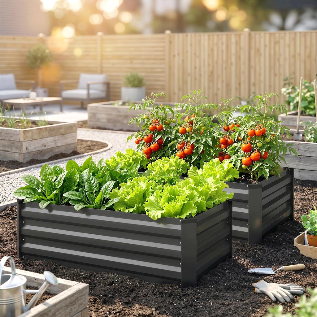 Raised garden bed, herb garden, weatherproof, open bottom, 100 x 60 x 30 cm, dark gray