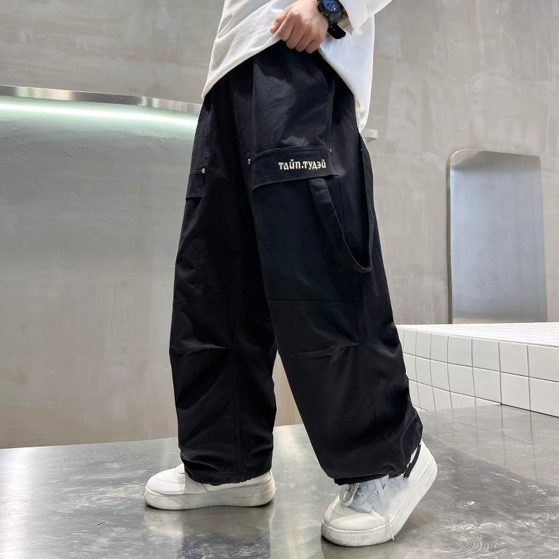 Spring Autumn Boys' Straight Casual Trousers Children's Overalls Children's Straight Casual Pants Loose Medium and Large Children's Pants Handsome