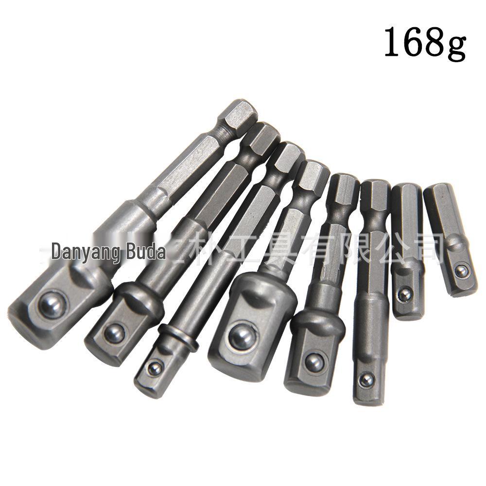 8-Piece Natural Color Electric Screwdriver Adapter Set: Includes 1/2" Square Head, 3/8", and 1/4" Hexagonal Rods.