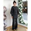 Korean Style Loose Knit Sweater & Lace Patchwork Wide-Leg Pants Set for Women