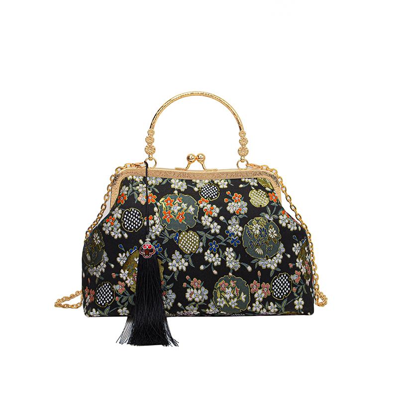 Elegant Embroidered Handbags for Women Fashion Metal Handle Shoulder Bag with Chain Strap Ladies Evening Party Purse Gift wallet