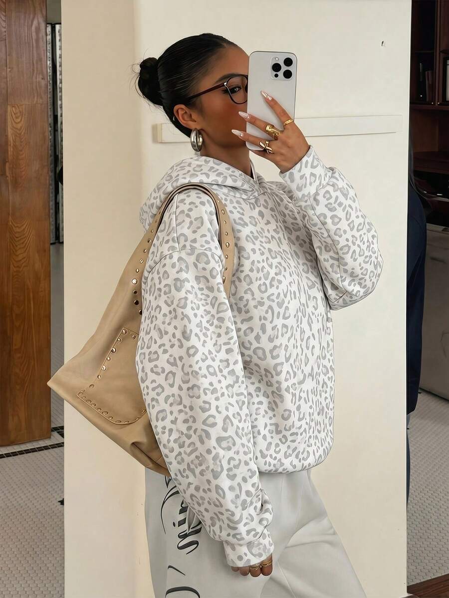 Women S Hooded Pullover Leopard Print Long Sleeve Casual Sweatshirt S