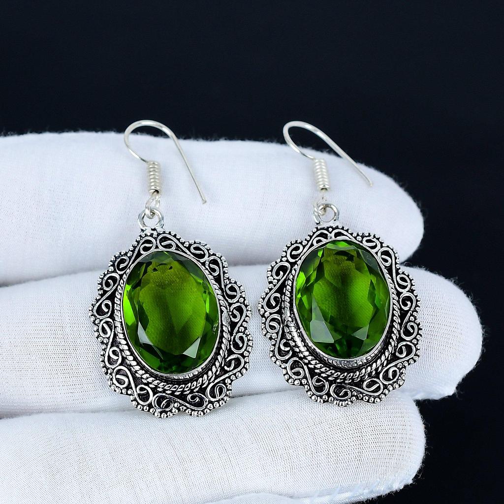 Unique Peridot Gemstone Earrings, 925 Sterling Silver Earrings, Silver Earrings For Gift, Peridot Dangle Drop Earrings For Valentine's Day Gifts