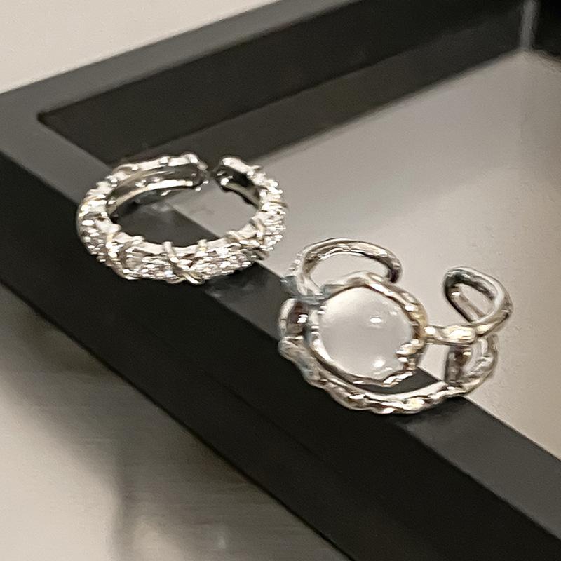 Heart Open Rings For Women Korea Geometric Crystal Moonstone Gothic Finger Ring Y2K Accessories Trendy Aesthetic Jewelry Gift