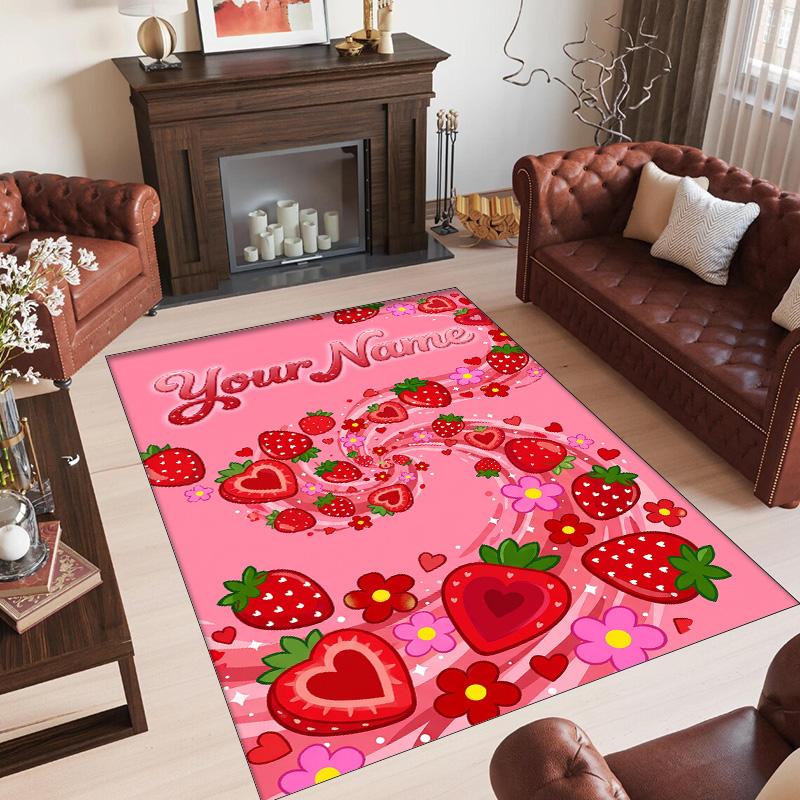 Hearts Theme Crystal Velvet Floor Rug Personalized Custom Name Text Warm Carpet Home Decoration