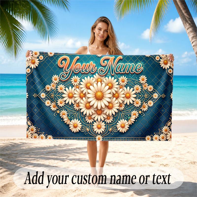 Floral Garden Theme Soft Beach Towel Personalized Custom Name Text Towel Portable for Beach Pool Travel