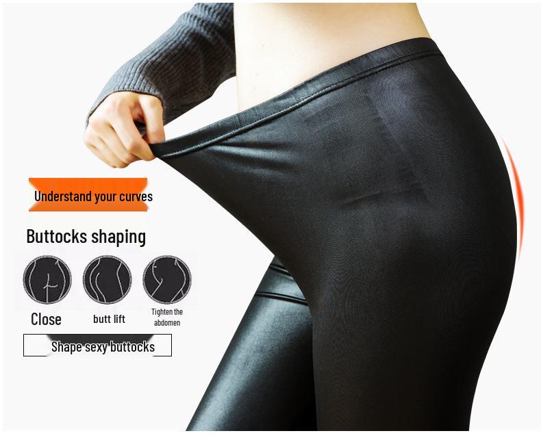 2024 Women's Stretch Faux Leather Pants: Thickened, Elastic Waist, Velvet Lined, Gusseted Leggings