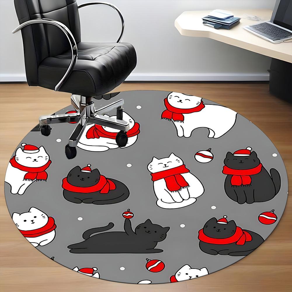 1pc Christmas Cats Office Round Area Rug, Under Office Chairs Bedroom Living Room Home Decor, Room Deco, Available in Various Sizes