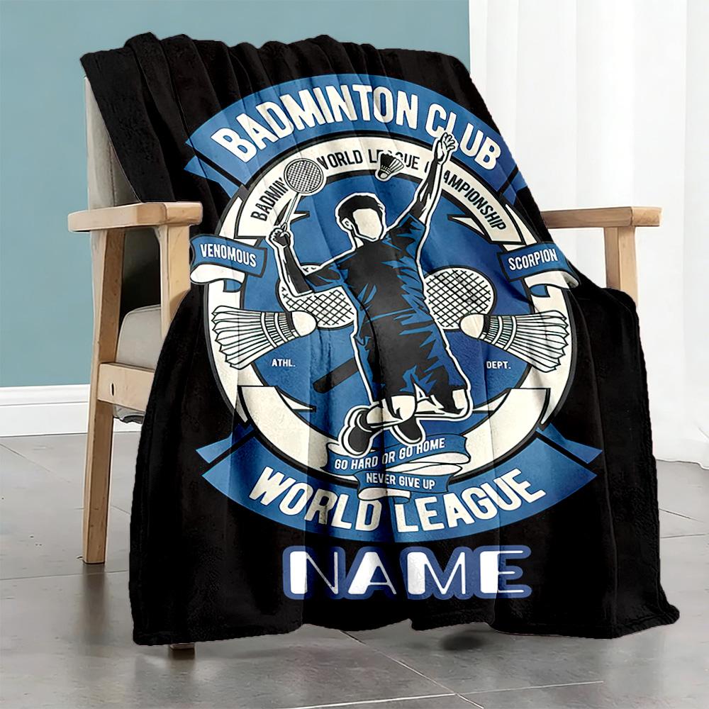Play Badminton Customize Text Blanket Lightweight Customizable Blanket Warmthful Decor Versatile for Bed Picnics Office Chair Home Decor