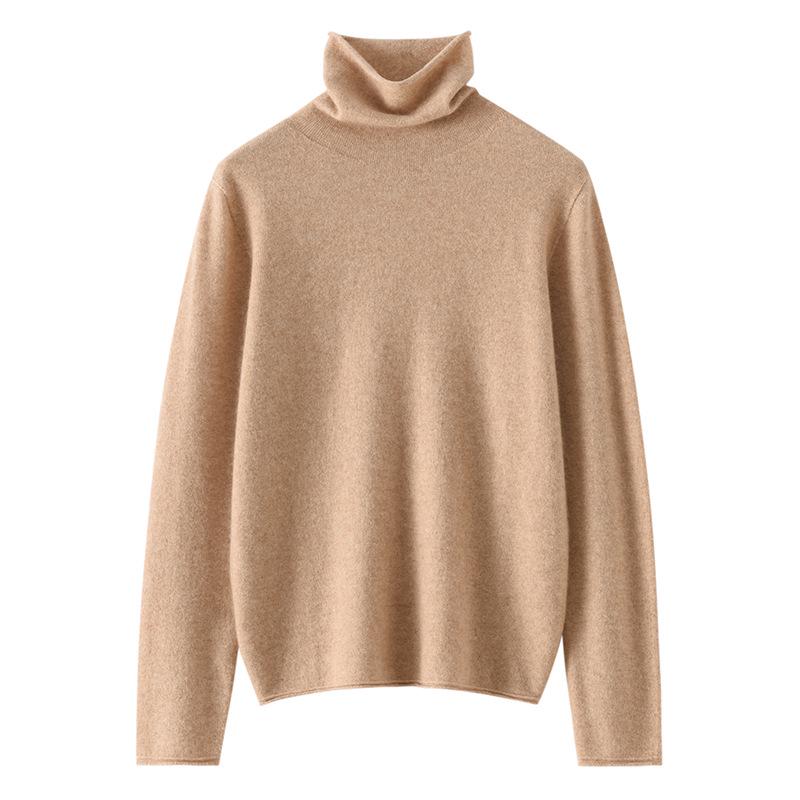 Women’s Cashmere Pile Collar Sweater - High Collar, Knitted, Loose Fit, Slim Inner Layer
