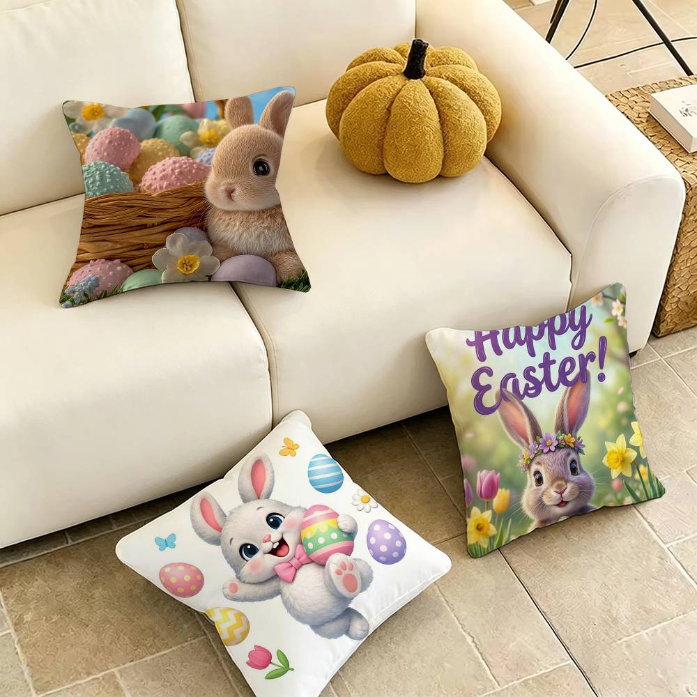 Easter BBunny Eggs Square DoubleSided printed Pillow Case Bedroom Bedside Pillow Sofa Cushion Cover Gift