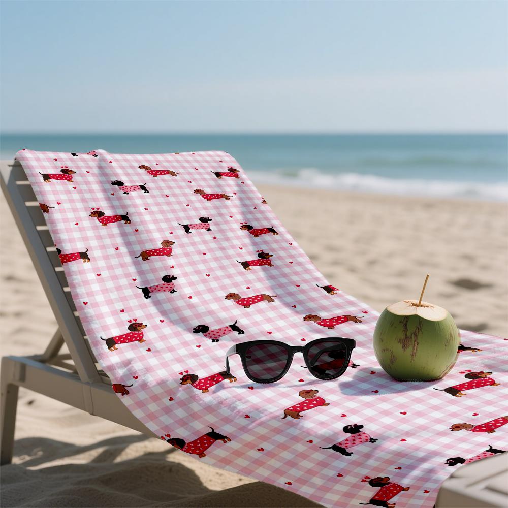 Rosa Gitter Dackel Kompakt Reise Strandtuch Super Saugfähig Sandresistent, Mikrofaser für Schwimmen Camping Yoga