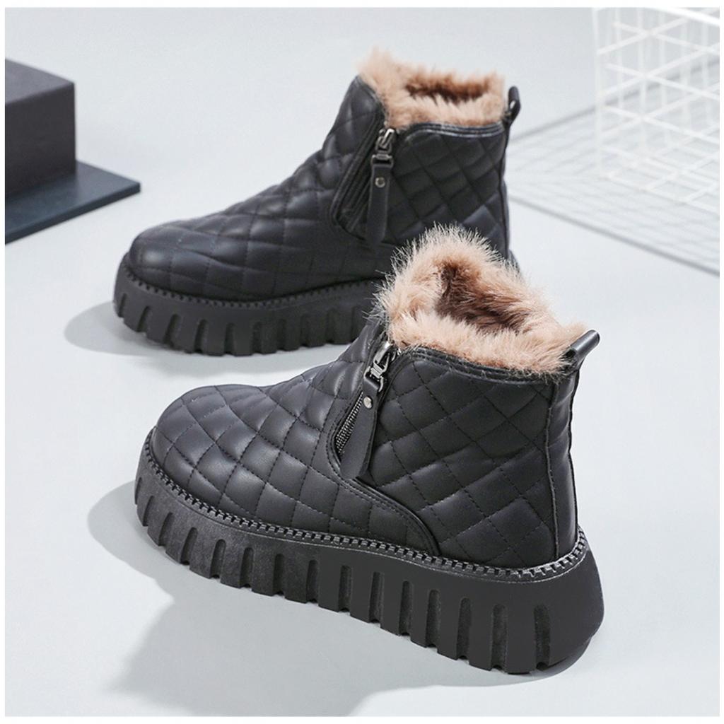Women's Winter Boots with Faux Fur Lining & Zipper Closure -Toe Ankle Boots with Cushioned Insole- Casual & Semi-Formal Winter Footwear