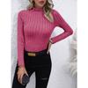 Solid Color Faux Neck Ribbed T-Shirt, Elegant Long Sleeve Slim Fit Hundred Tops for Women