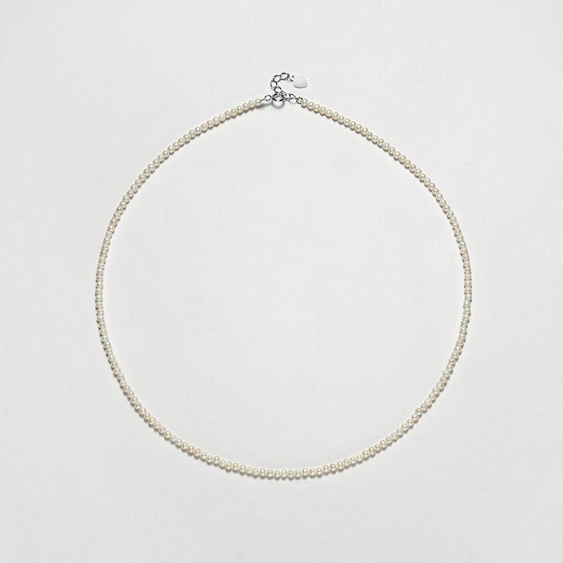 Korean Style Freshwater Pearl Choker Necklace with Silver Chain