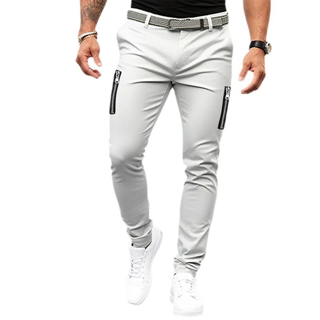 Herren Einfarbige Slim Fit Freizeithosen, 100% Baumwolle Reißverschlusstaschen, Ganzjahres Kordelzug Taille Verjüngte Jogginghosen für den grenzüberschreitenden Handel
