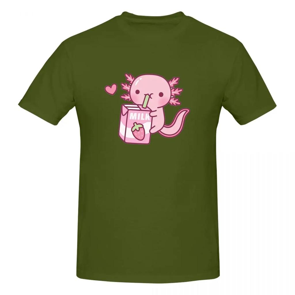 100 Cotton Cute Axolotl Loves Strawberry Milk Doodle Tshirt Unisexs Classic Oversized T Shirt Unisex Oneck Summer Shirts Tops