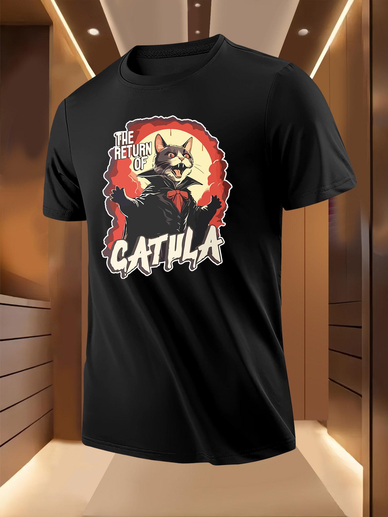 Vampire Cat Gothic Graphic Tshirt - Light Grey Tee with R... XXL