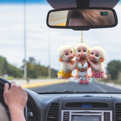 Cartoon Monkey Pendant 2D Acrylic Hanging Ornament Car Interior Rearview Decoration Spectacled Monkey Charm for Backpack Keychain