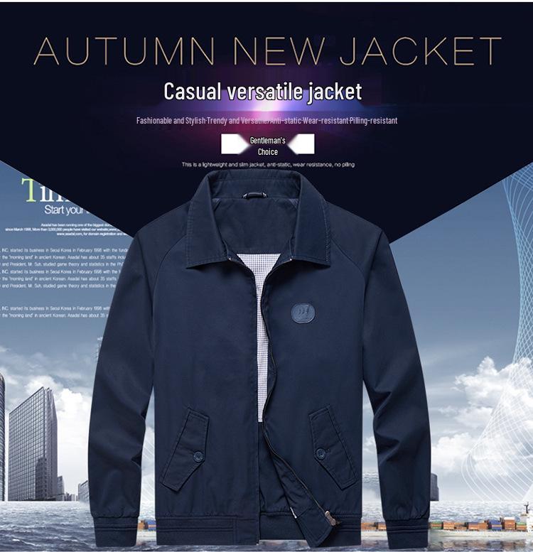 (Clearance) Men's Turn-Down Collar Business Casual Jacket - Spring/Autumn Solid Color Dad's Coat