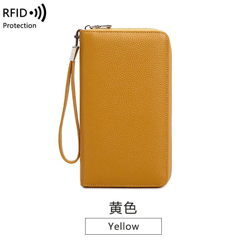 Japansk damplånbok första lagret kohud lång stor kapacitet kortfack flerkortplats stöldskydd borste dragkedja kuvertväska