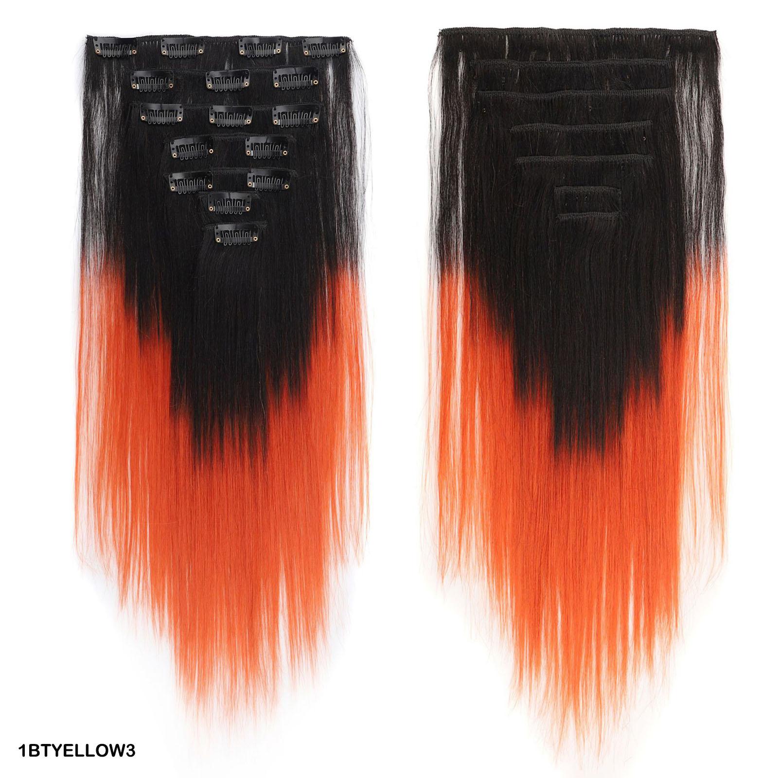 

Накладные волосы на клипсах 7 шт с 16 клипсами короткие прямые волосы шиньоны черный оранжевый цвет омбре