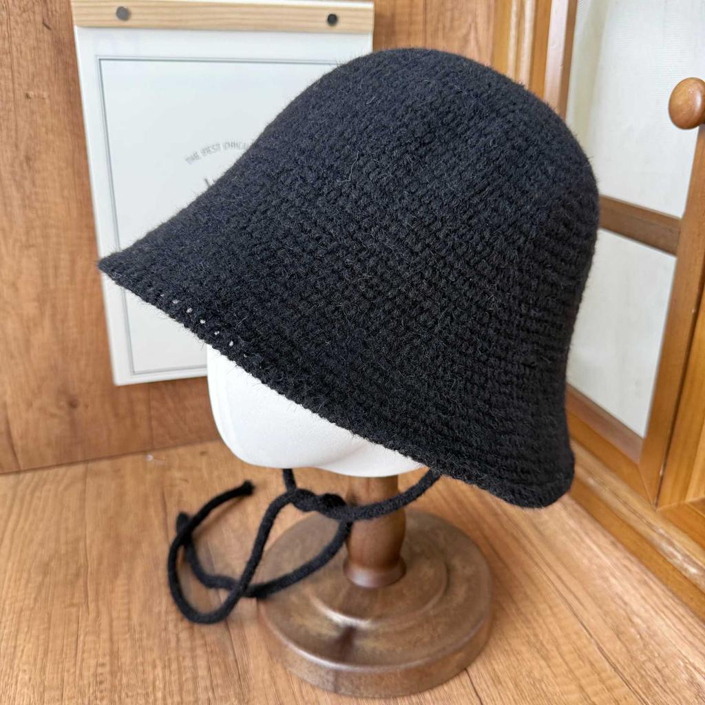 Autumn and Winter Knitted Bucket Hat Women's Retro Crocheted Basin Hat Soft Waxy Plush Texture Showing Small Face Ear Protection Warm Hat