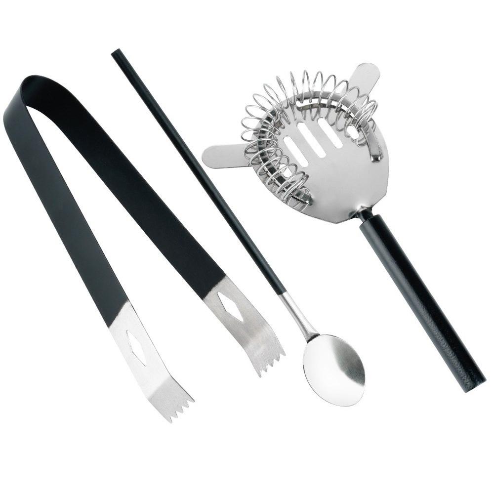 Bar Set Shaker Measuring Cup Strainer Tongs Drinking Spoon 5 Pcs.