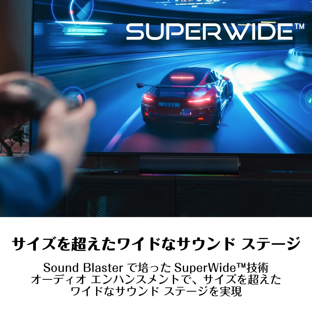 Sound Blaster GS3 Premio al Producto 2024 Premio de Oro Salida de 12W Amplia dispersión de sonido más allá de su tamaño Tecnología SuperWide entrada analógica Barra de Sonido para Gaming