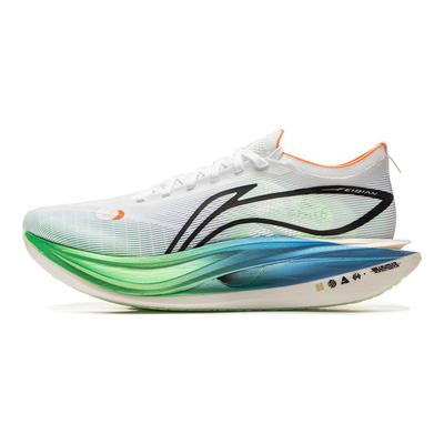 Li Ning Feidian 5 Elite Tecnología Ultraligera Placa de Carbono Zapatillas de Running Unisex Zapatillas de Running Blanco Verde Azul ARMV003-11